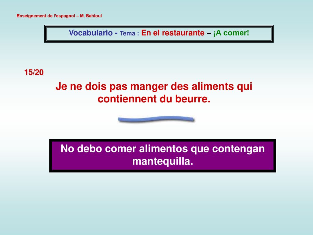 Je ne dois pas manger des aliments qui contiennent du beurre.