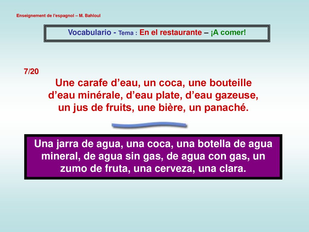 Vocabulario - Tema : En el restaurante – ¡A comer!