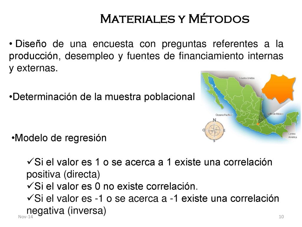 Materiales y Métodos Diseño de una encuesta con preguntas referentes a la producción, desempleo y fuentes de financiamiento internas y externas.