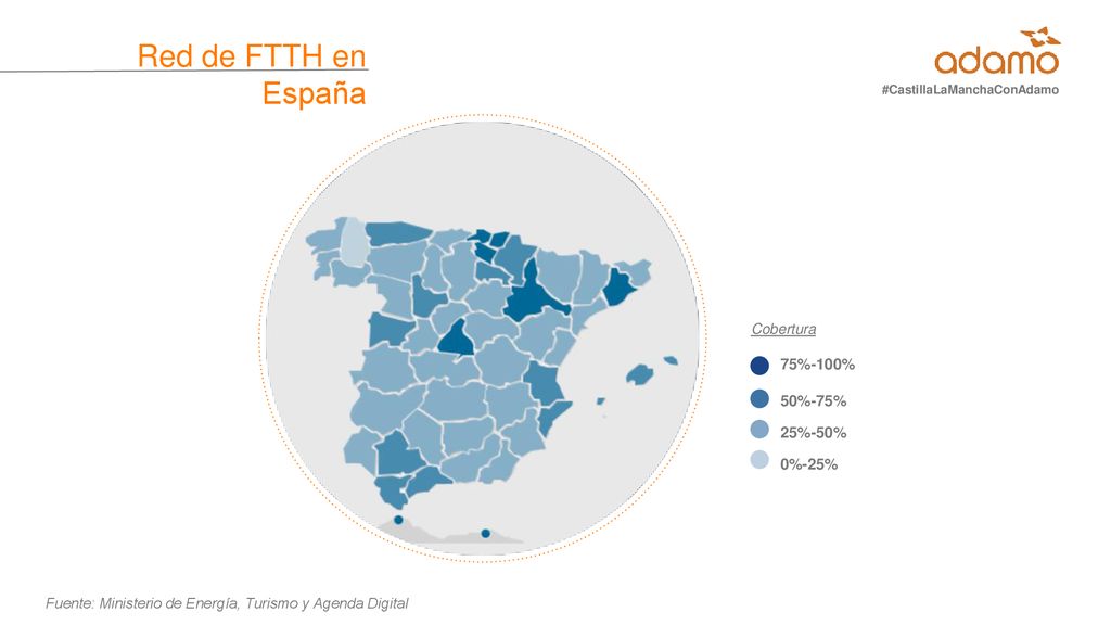 Red de FTTH en España 75%-100% 50%-75% 25%-50% 0%-25% Cobertura