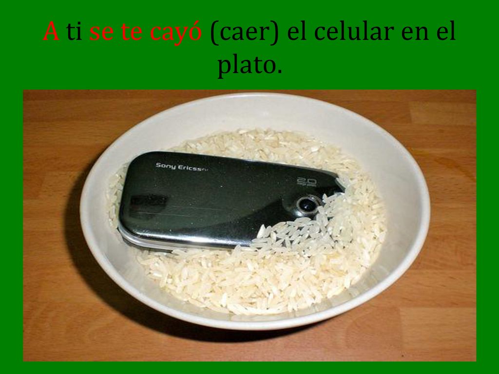 A ti se te cayó (caer) el celular en el plato.