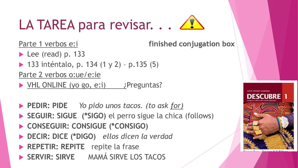 LA TAREA para revisar. . . Parte 1 verbos e:i finished conjugation box