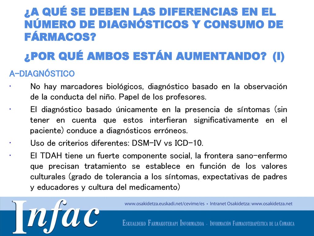 ¿A QUÉ SE DEBEN LAS DIFERENCIAS EN EL NÚMERO DE DIAGNÓSTICOS Y CONSUMO DE FÁRMACOS ¿POR QUÉ AMBOS ESTÁN AUMENTANDO (I)