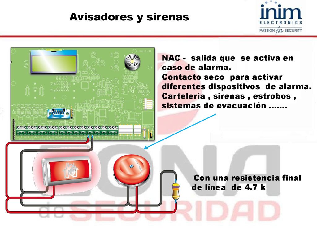 Avisadores y sirenas NAC - salida que se activa en caso de alarma.