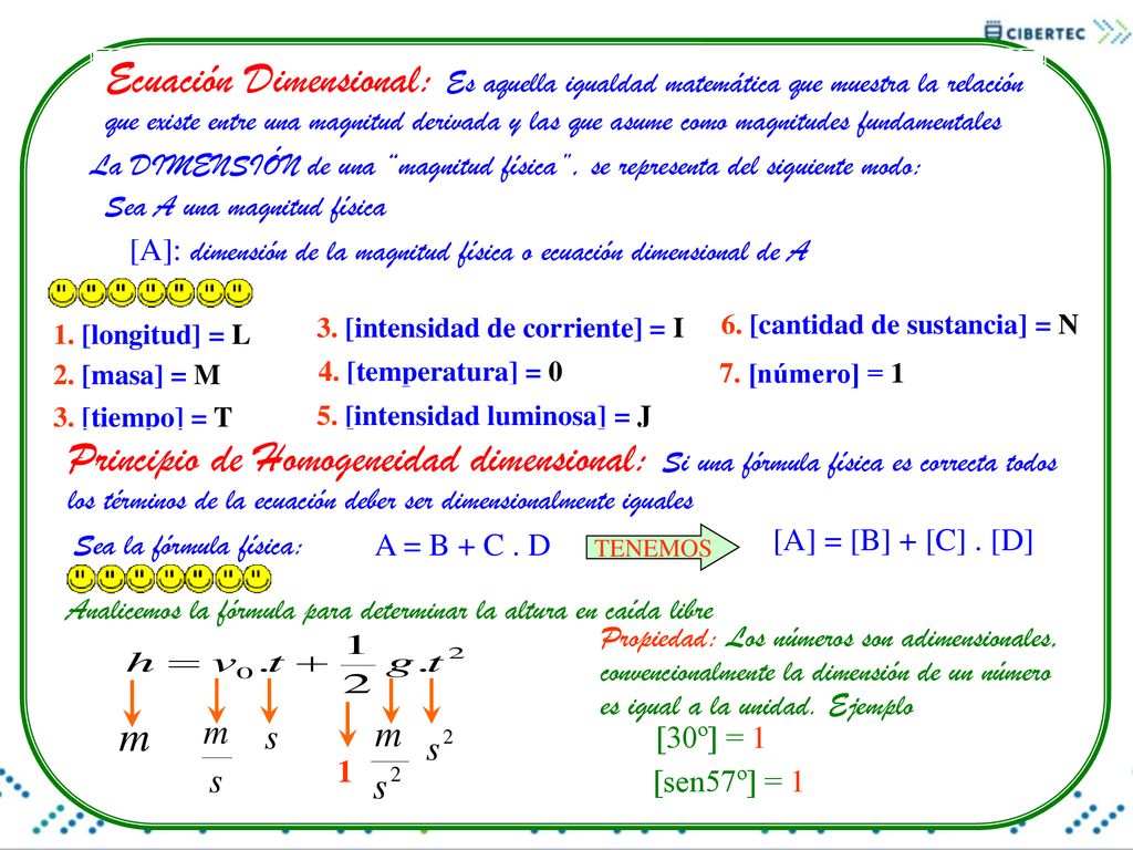 Ecuación Dimensional: Es aquella igualdad matemática que muestra la relación que existe entre una magnitud derivada y las que asume como magnitudes fundamentales
