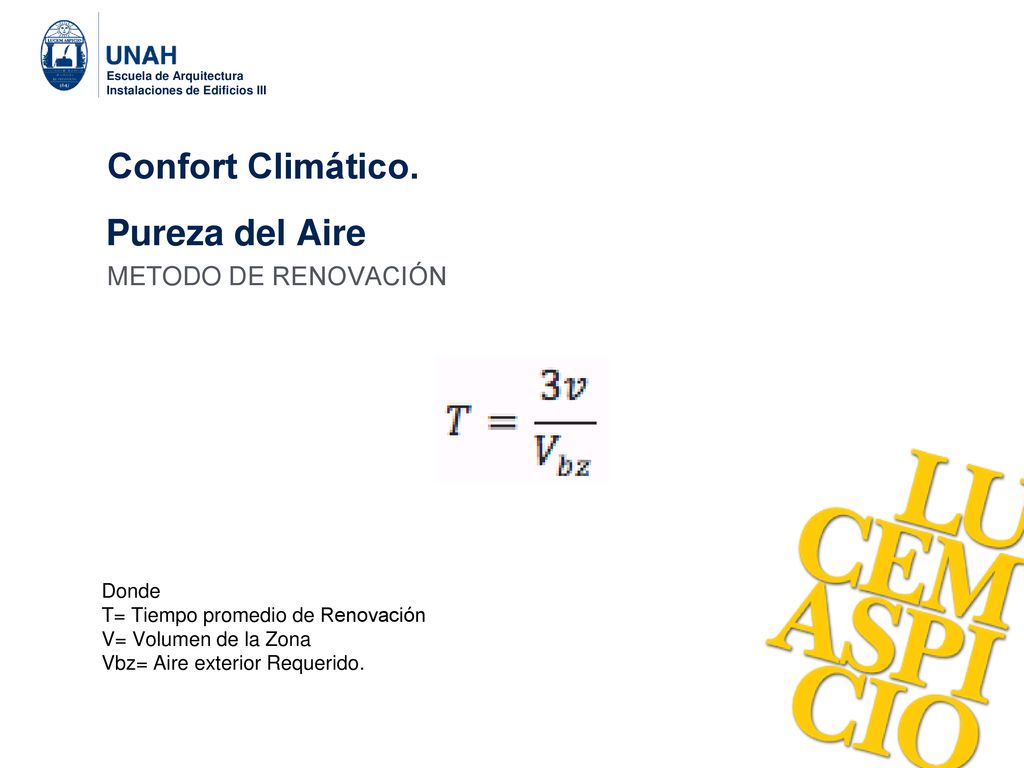 Confort Climático. Pureza del Aire METODO DE RENOVACIÓN Donde