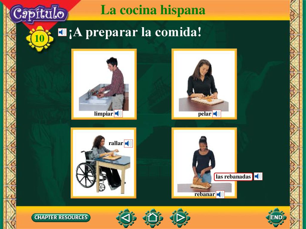 La cocina hispana ¡A preparar la comida! limpiar pelar rallar