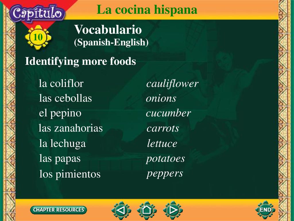 La cocina hispana Vocabulario Identifying more foods la coliflor