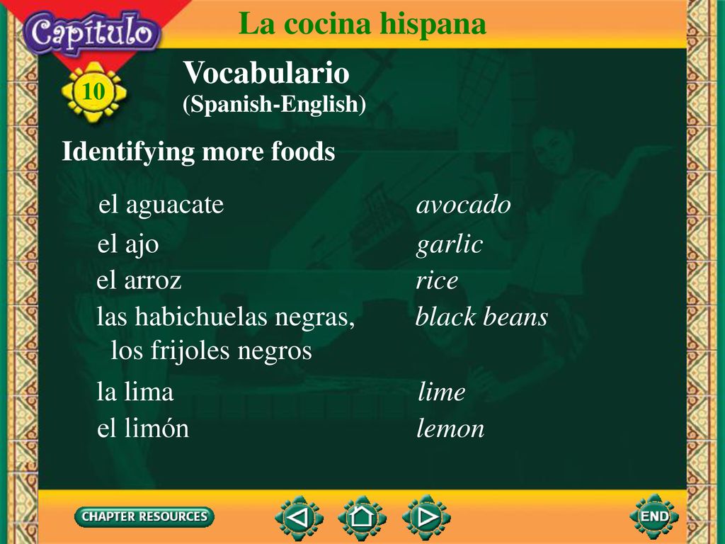 La cocina hispana Vocabulario Identifying more foods el aguacate
