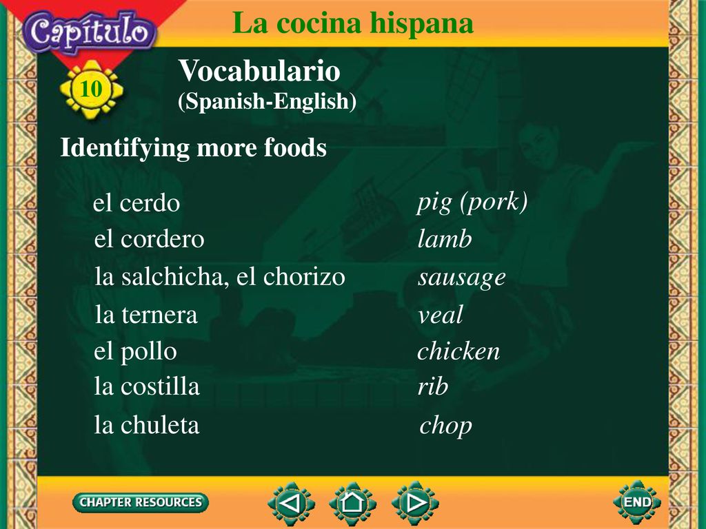 La cocina hispana Vocabulario Identifying more foods el cerdo
