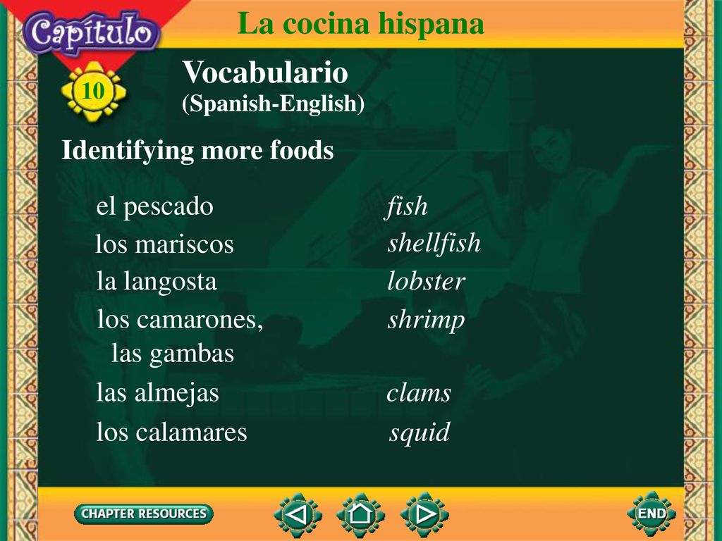 La cocina hispana Vocabulario Identifying more foods el pescado fish