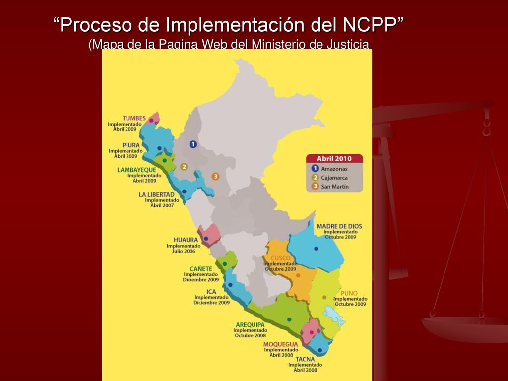 Proceso de Implementación del NCPP (Mapa de la Pagina Web del Ministerio de Justicia )