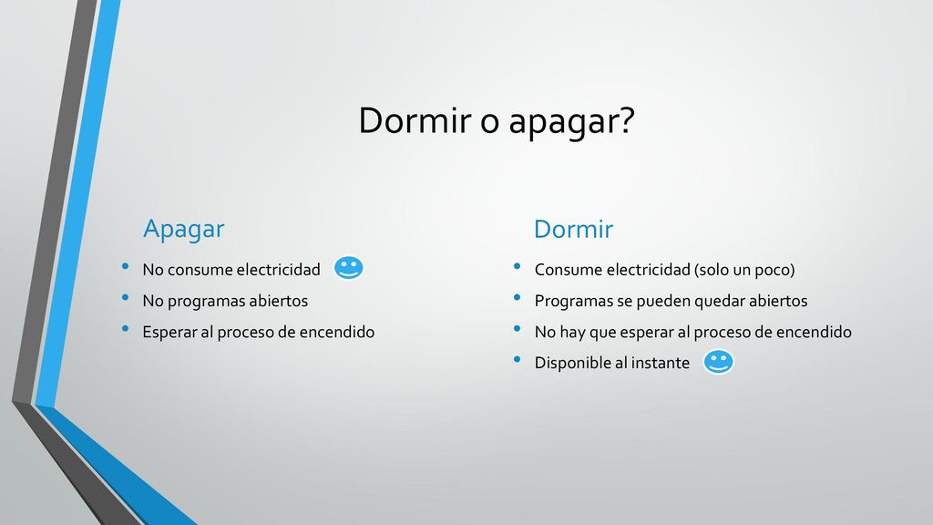 Dormir o apagar Apagar Dormir No consume electricidad