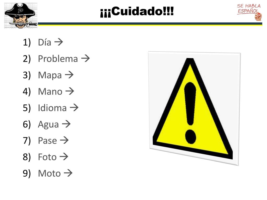 ¡¡¡Cuidado!!! Día  Problema  Mapa  Mano  Idioma  Agua  Pase 