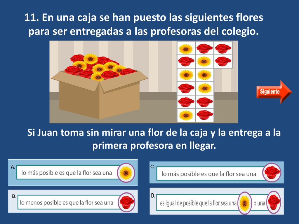 11. En una caja se han puesto las siguientes flores para ser entregadas a las profesoras del colegio.