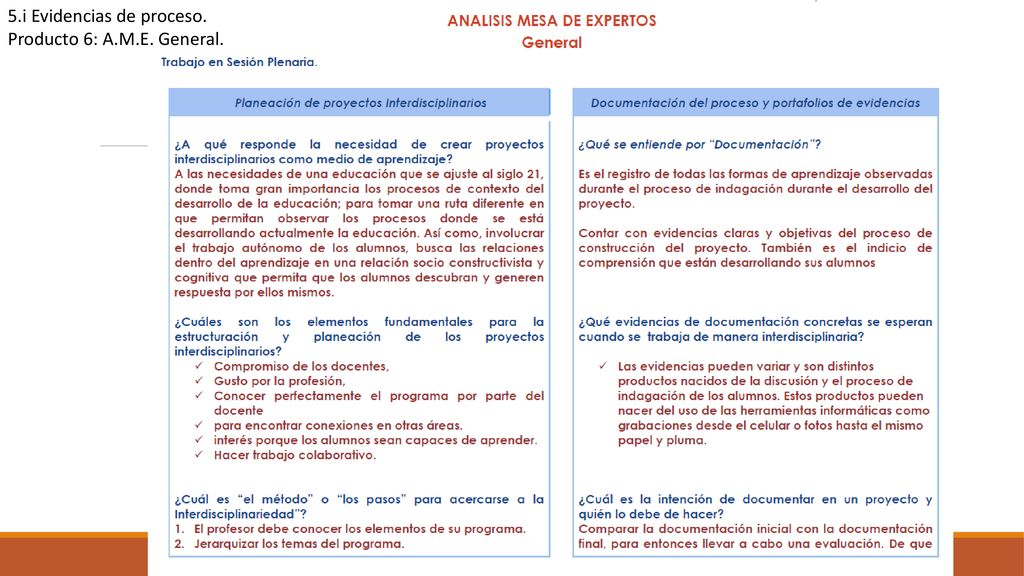 5.i Evidencias de proceso. Producto 6: A.M.E. General.