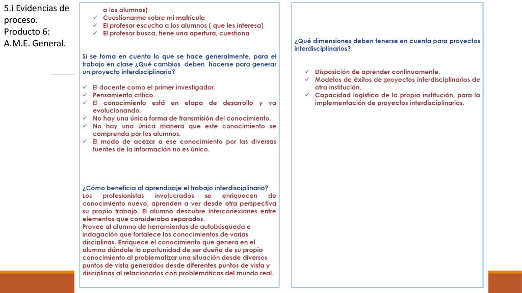 5.i Evidencias de proceso. Producto 6: A.M.E. General.