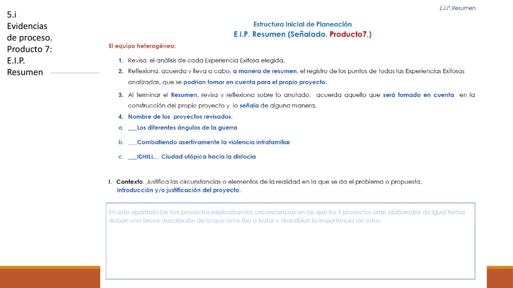 5.i Evidencias de proceso. Producto 7: E.I.P. Resumen