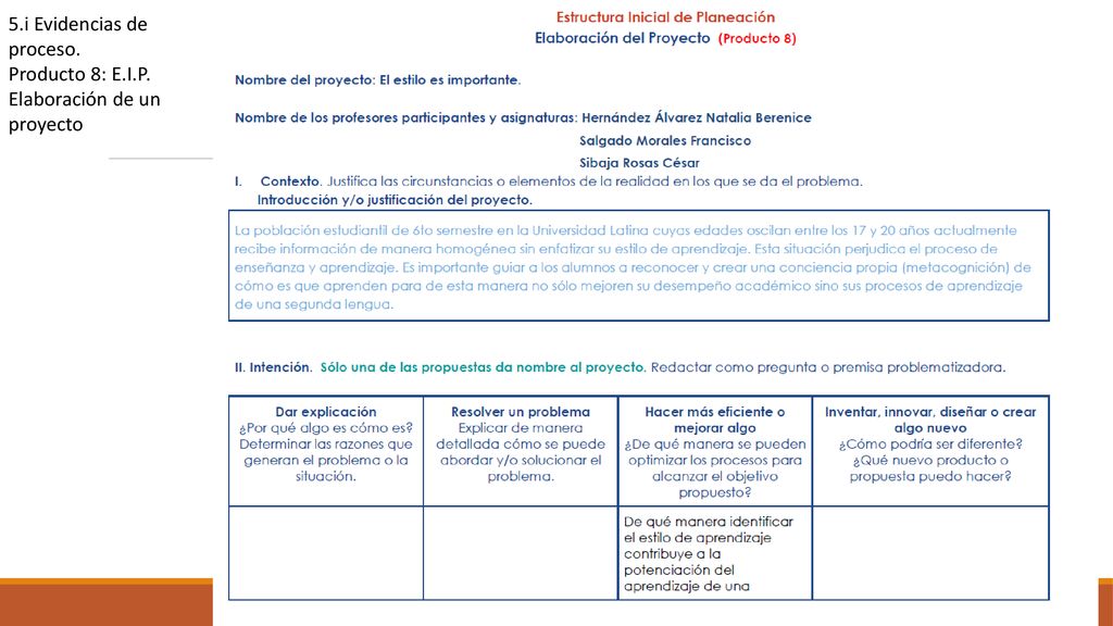 5. i Evidencias de proceso. Producto 8: E. I. P