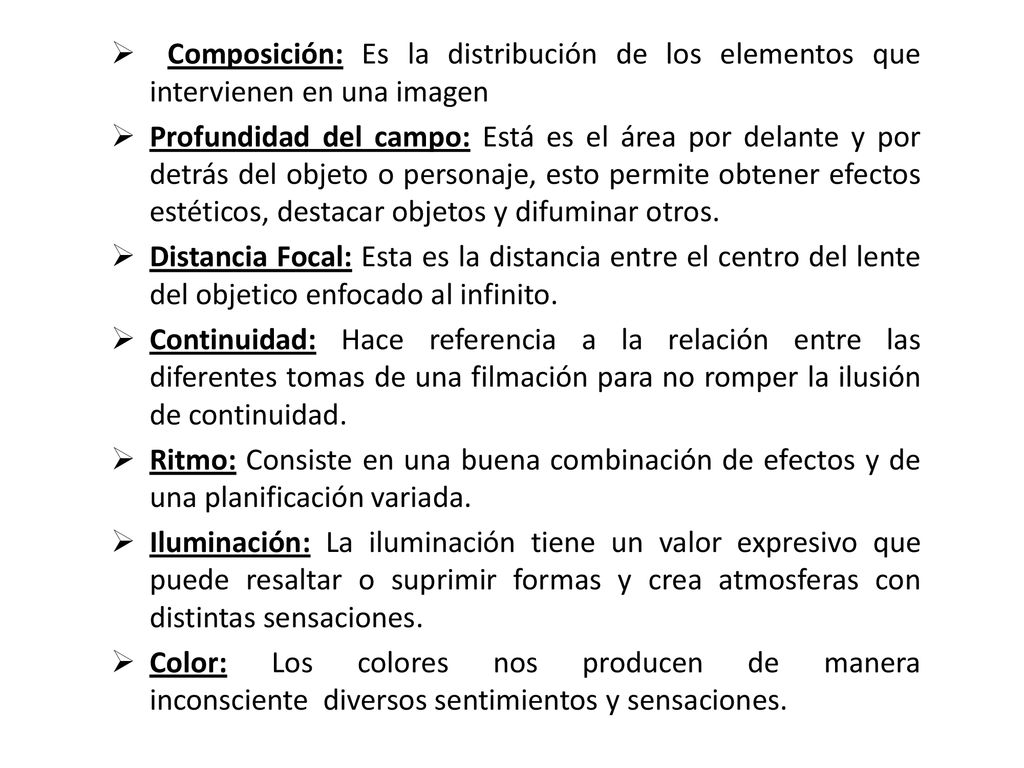 Composición: Es la distribución de los elementos que intervienen en una imagen
