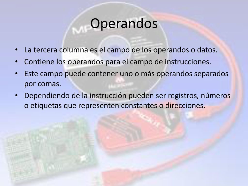 Operandos La tercera columna es el campo de los operandos o datos.