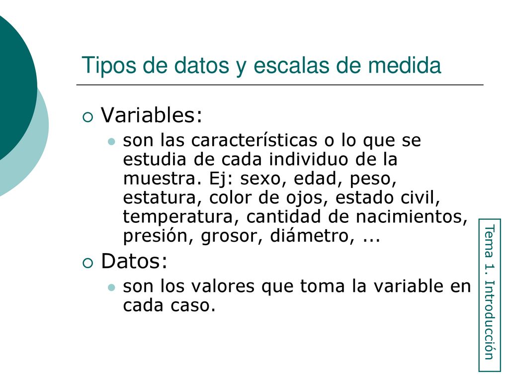 Tipos de datos y escalas de medida