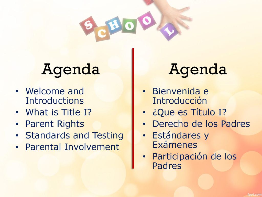 Agenda Agenda Welcome and Introductions What is Title I Parent Rights