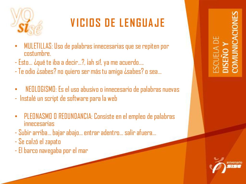 VICIOS DE LENGUAJE MULETILLAS: Uso de palabras innecesarias que se repiten por costumbre.