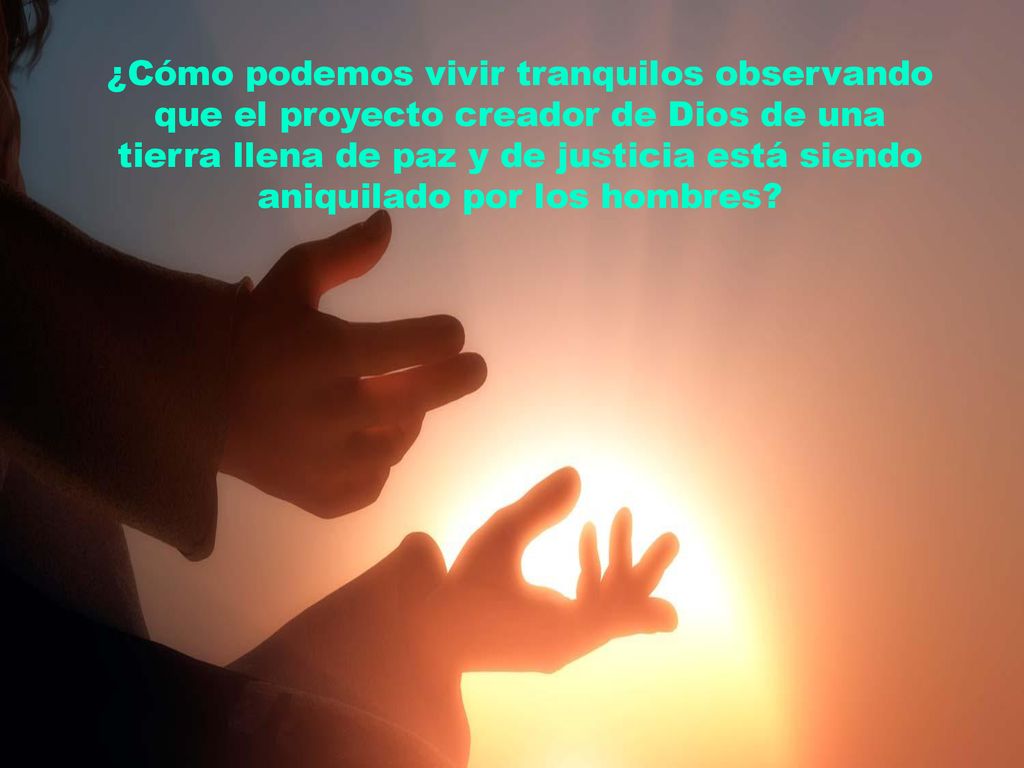 ¿Cómo podemos vivir tranquilos observando que el proyecto creador de Dios de una tierra llena de paz y de justicia está siendo aniquilado por los hombres