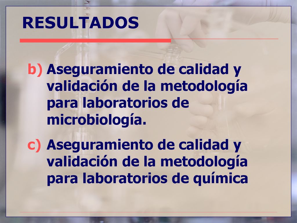 9/16/2018 RESULTADOS. Aseguramiento de calidad y validación de la metodología para laboratorios de microbiología.