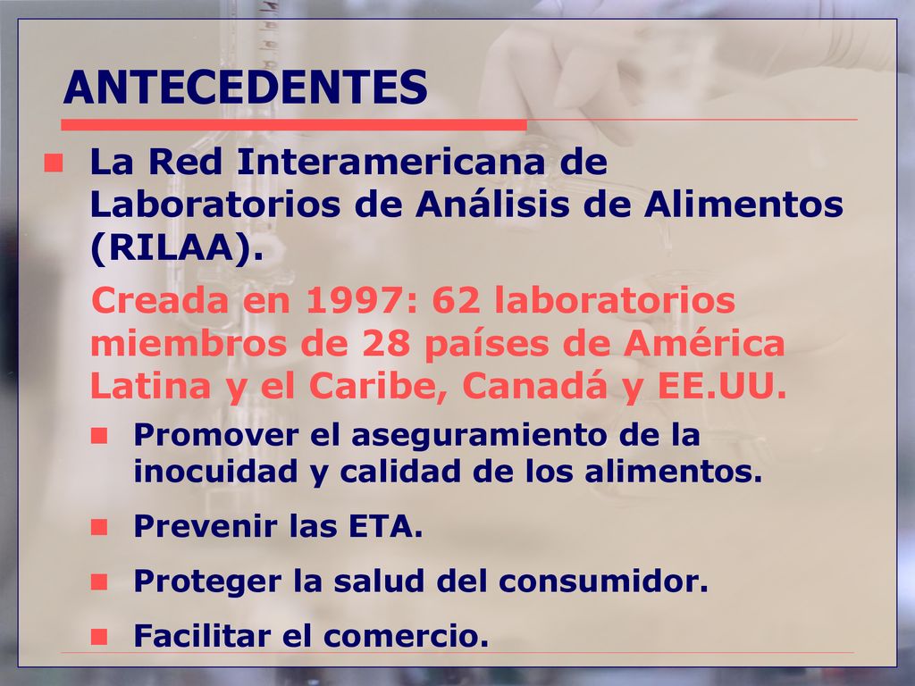 9/16/2018 ANTECEDENTES. La Red Interamericana de Laboratorios de Análisis de Alimentos (RILAA).
