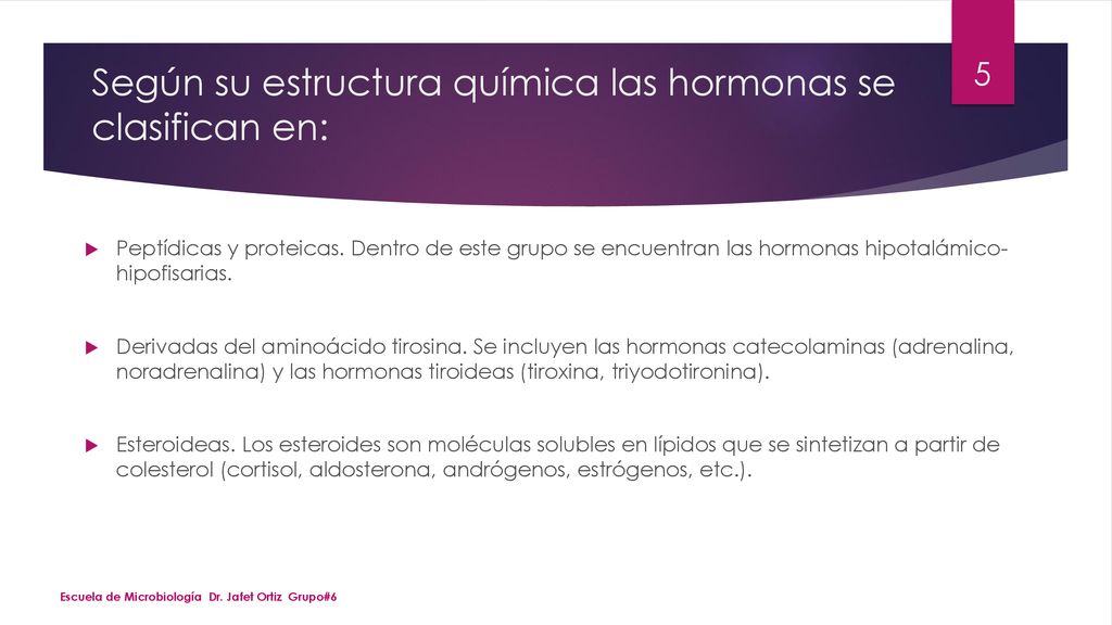 Según su estructura química las hormonas se clasifican en: