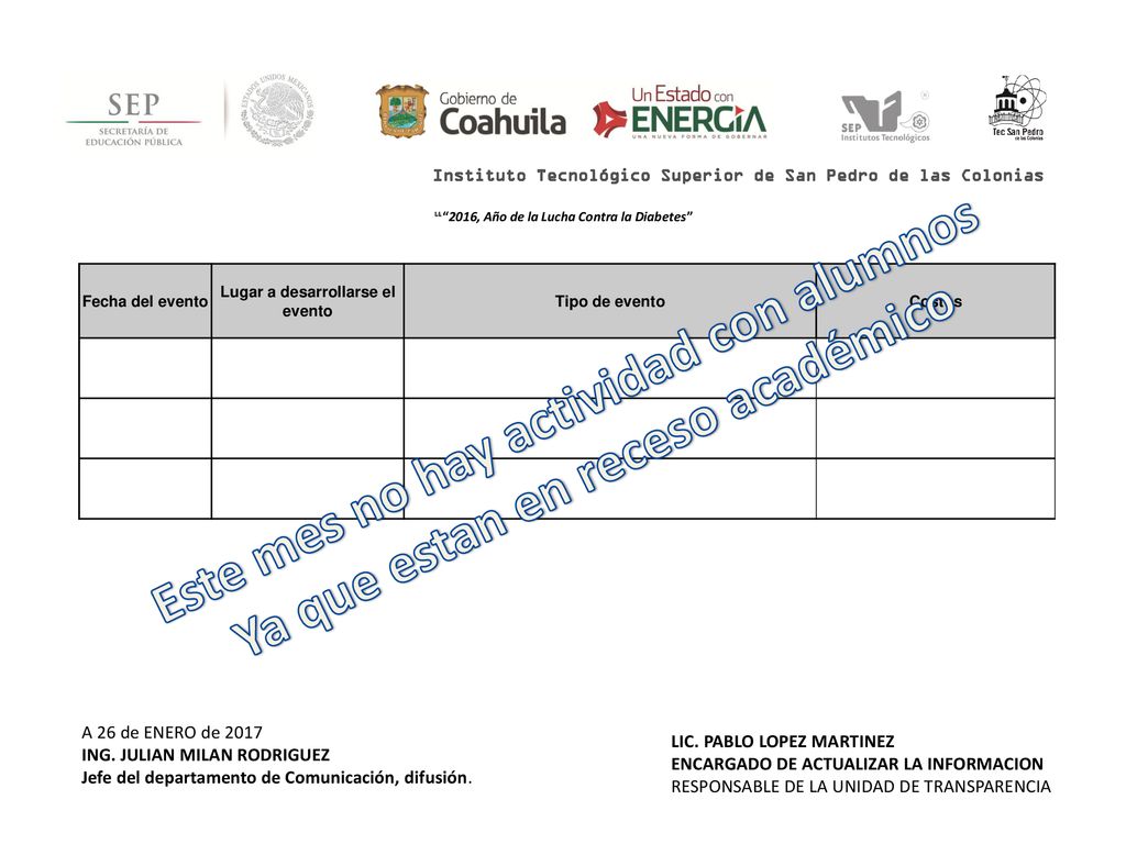 Este mes no hay actividad con alumnos Ya que estan en receso académico