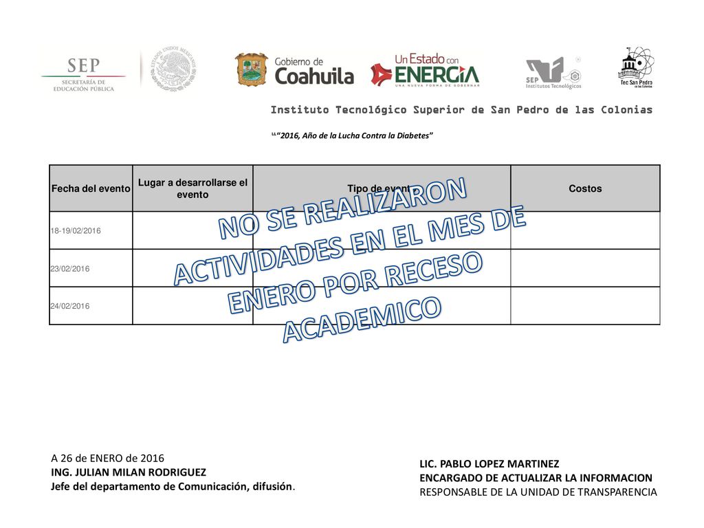 NO SE REALIZARON ACTIVIDADES EN EL MES DE ENERO POR RECESO ACADEMICO