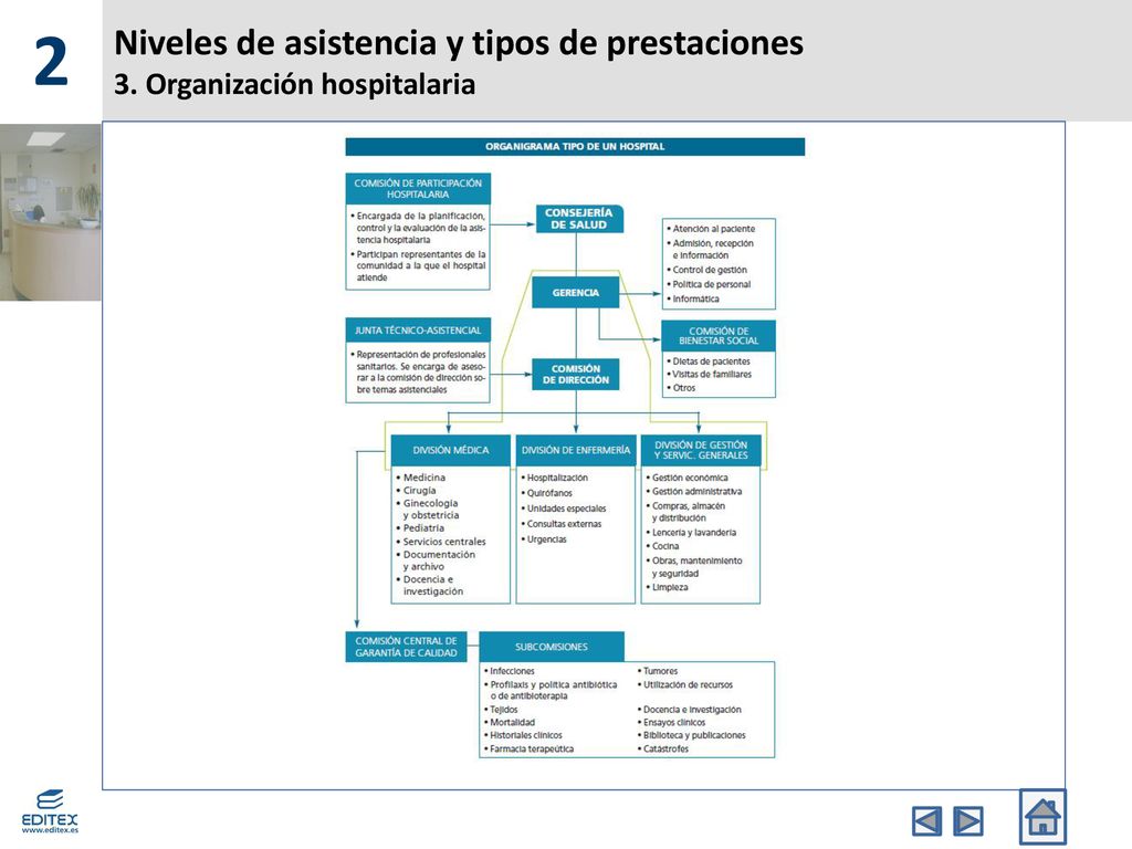 2 Niveles de asistencia y tipos de prestaciones 3. Organización hospitalaria. Banda Superior.