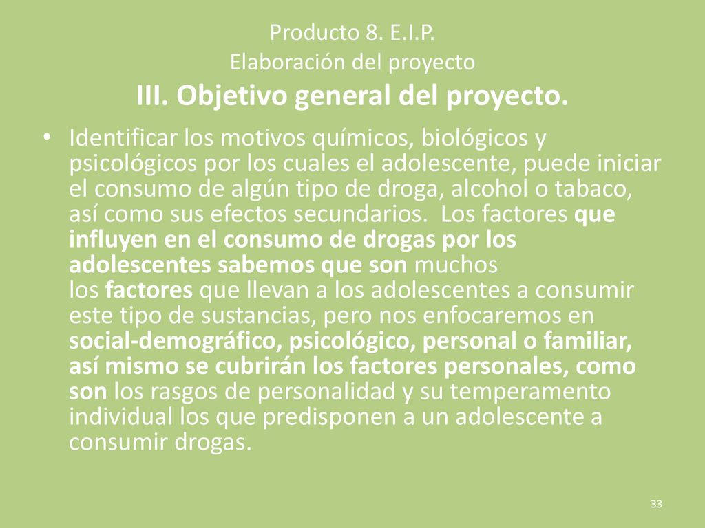 Producto 8. E. I. P. Elaboración del proyecto III