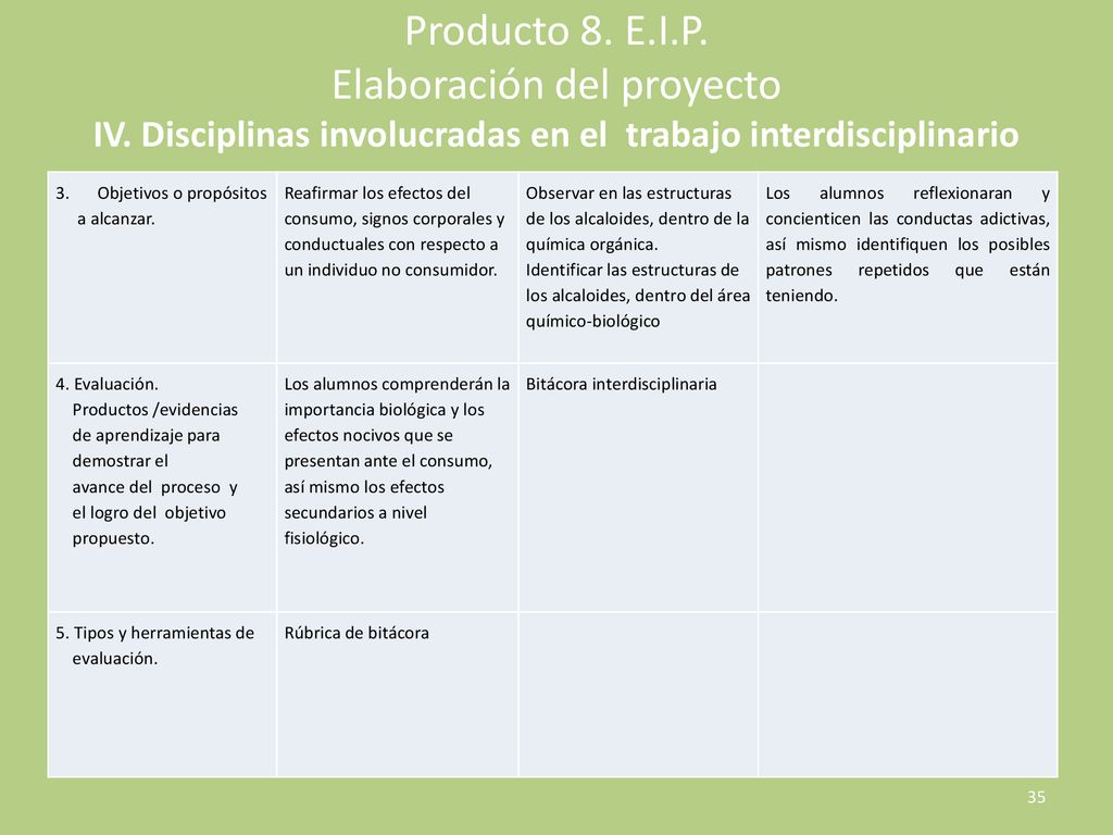 Producto 8. E. I. P. Elaboración del proyecto IV