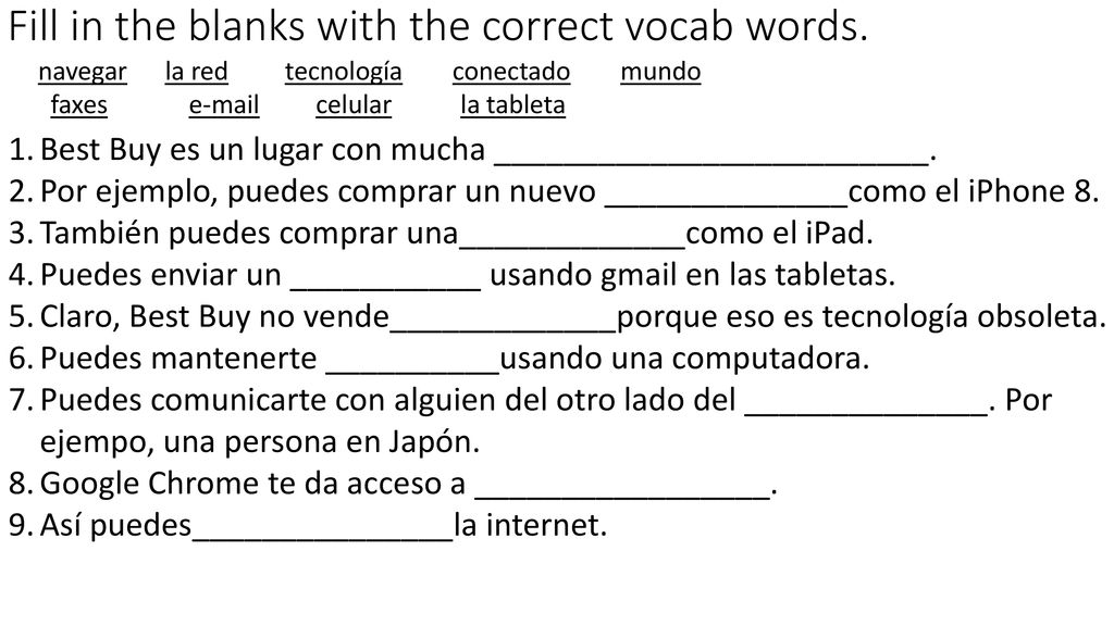 Fill in the blanks with the correct vocab words.