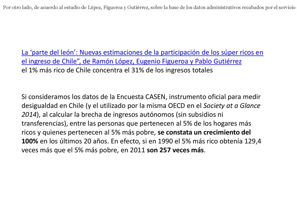 el 1% más rico de Chile concentra el 31% de los ingresos totales