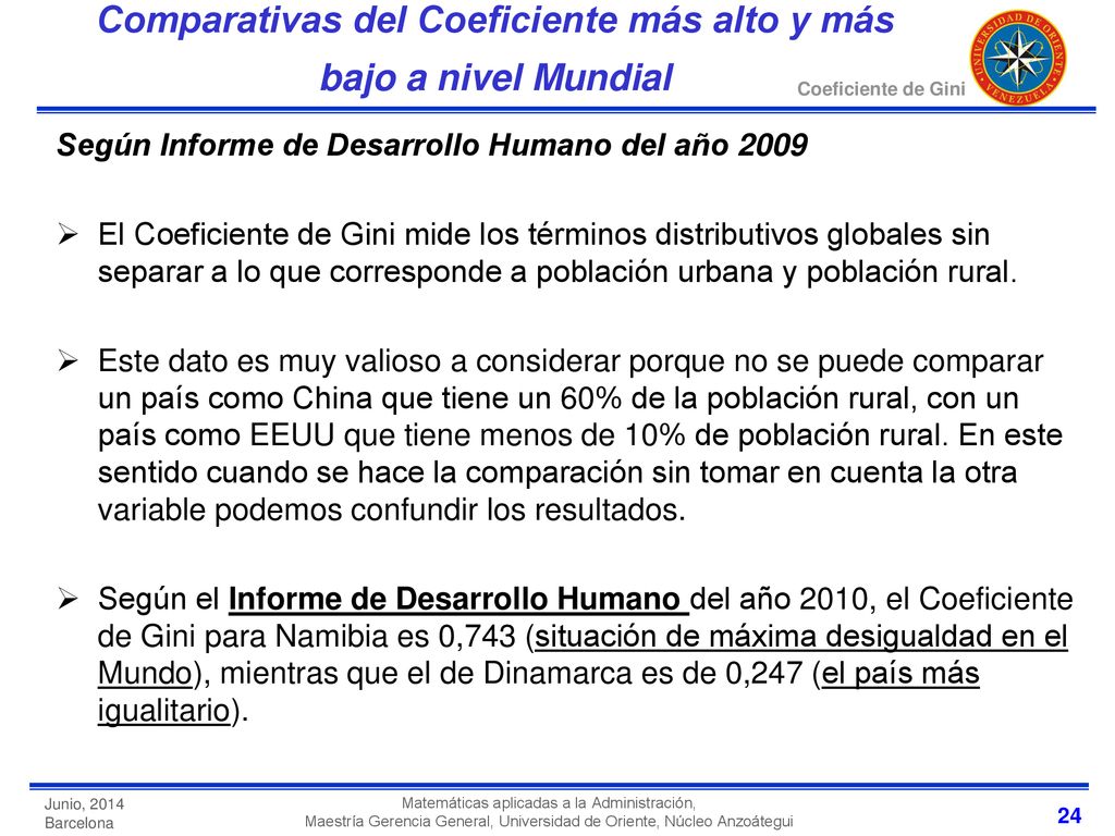 Comparativas del Coeficiente más alto y más bajo a nivel Mundial