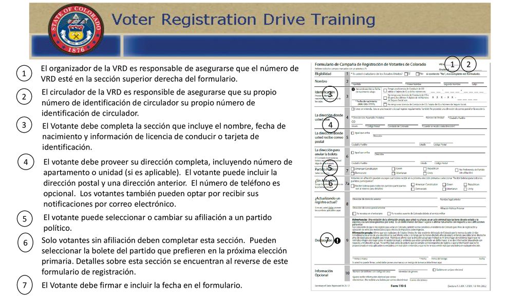 1 El organizador de la VRD es responsable de asegurarse que el número de VRD esté en la sección superior derecha del formulario.