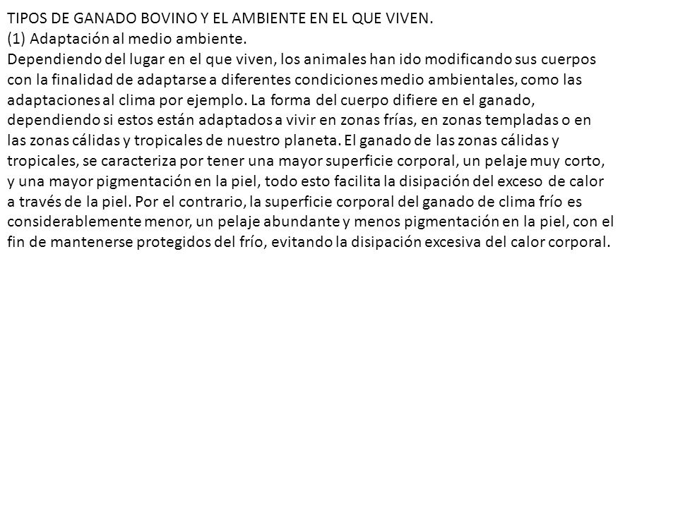 TIPOS DE GANADO BOVINO Y EL AMBIENTE EN EL QUE VIVEN.