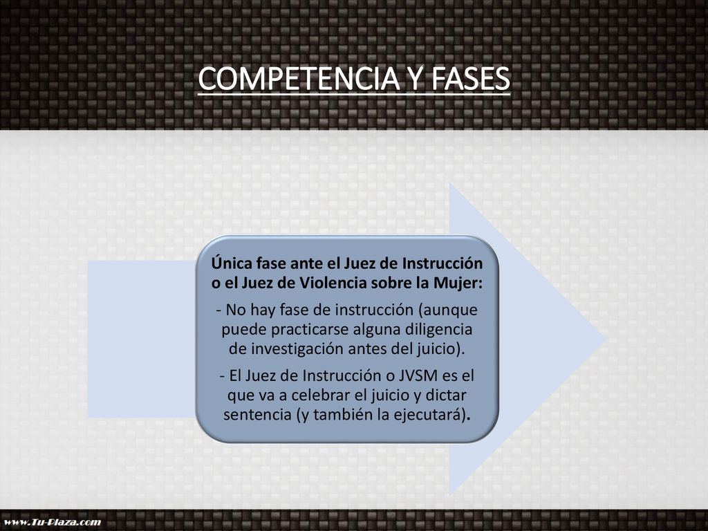 COMPETENCIA Y FASES Única fase ante el Juez de Instrucción o el Juez de Violencia sobre la Mujer: