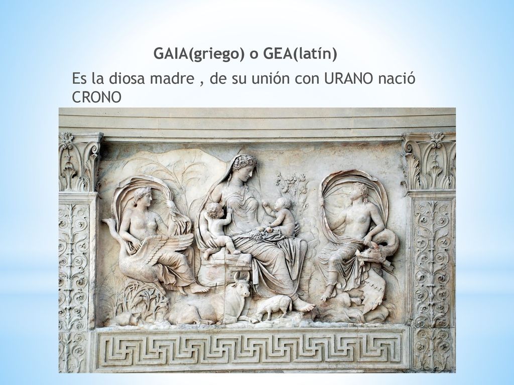 GAIA(griego) o GEA(latín) Es la diosa madre , de su unión con URANO nació CRONO