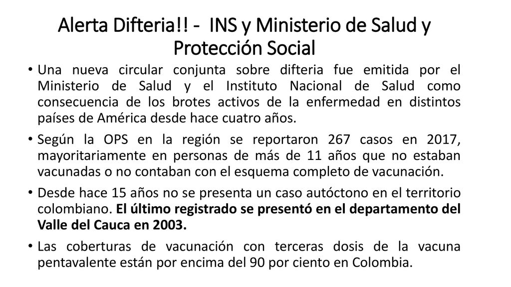 Alerta Difteria!! - INS y Ministerio de Salud y Protección Social