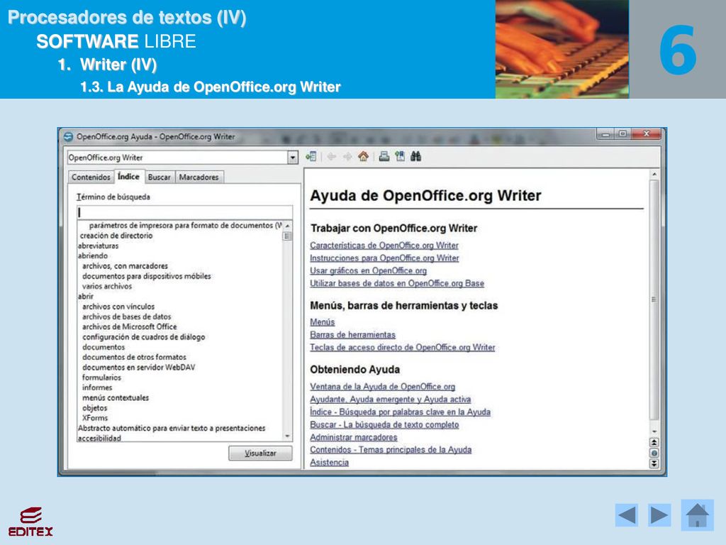 SOFTWARE LIBRE 1. Writer (IV) 1.3. La Ayuda de OpenOffice.org Writer