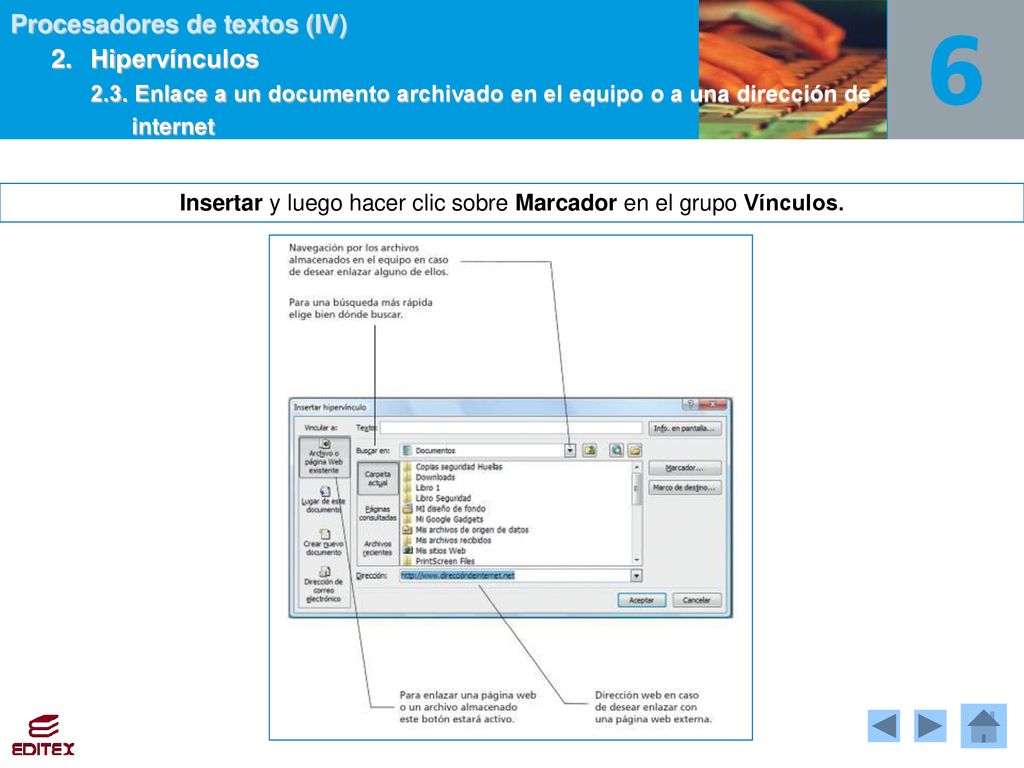 Insertar y luego hacer clic sobre Marcador en el grupo Vínculos.