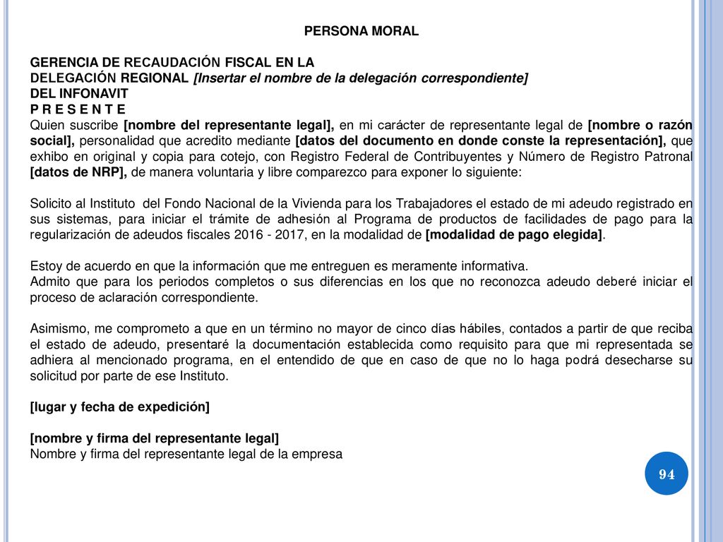 PERSONA MORAL GERENCIA DE RECAUDACIÓN FISCAL EN LA. DELEGACIÓN REGIONAL [Insertar el nombre de la delegación correspondiente]