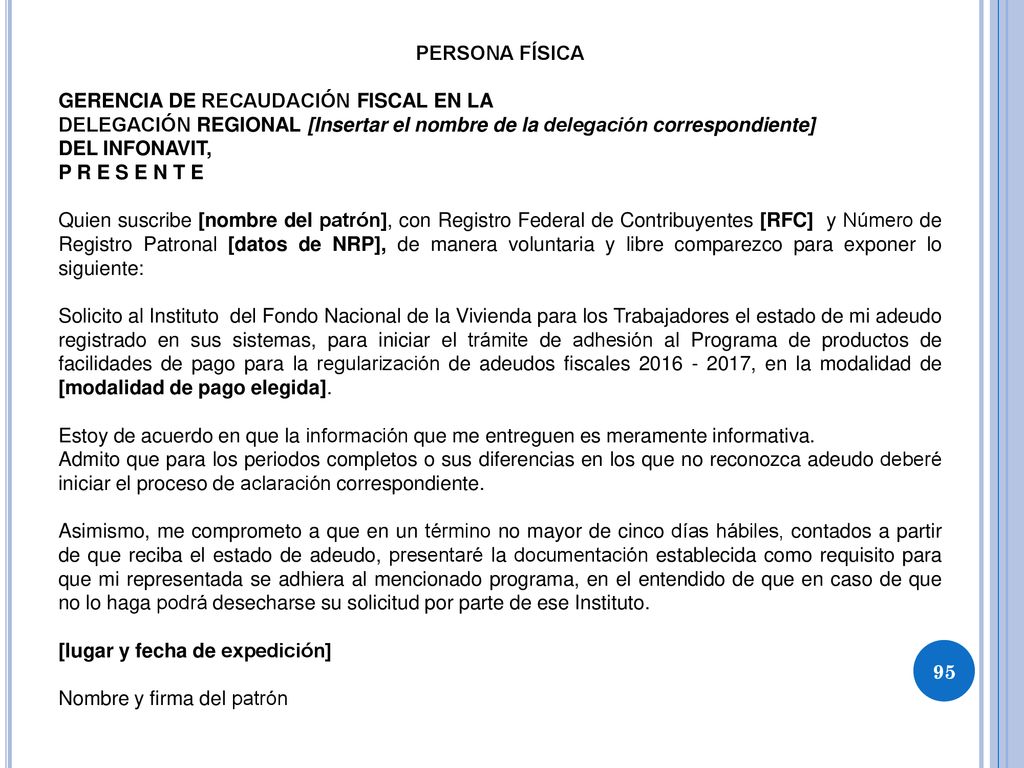 PERSONA FÍSICA GERENCIA DE RECAUDACIÓN FISCAL EN LA. DELEGACIÓN REGIONAL [Insertar el nombre de la delegación correspondiente]