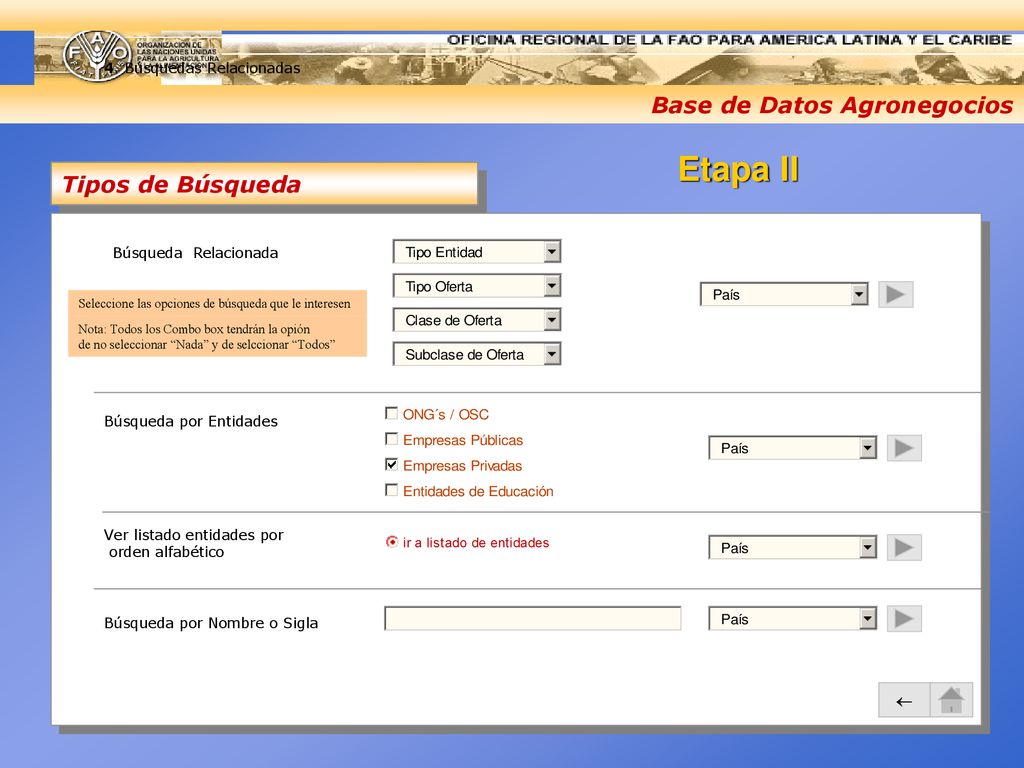 Etapa II Base de Datos Agronegocios Tipos de Búsqueda 